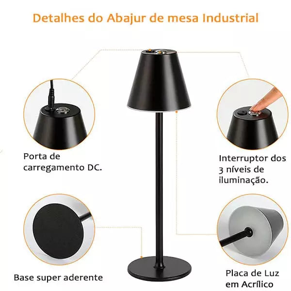 Luminária de Mesa Escritório Recarregável USB