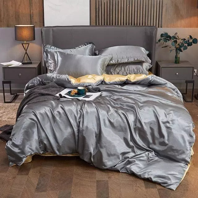 Conjunto de Roupas de Cama de Cetim Funnry™ 4 Peças / Luxo & Requinte para seu quarto!